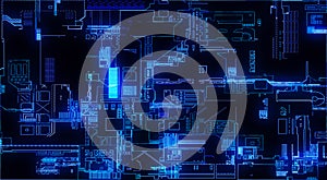 Printed circuit board. Visualization of advanced technology concept: PCB processor microchip, digitization of neural
