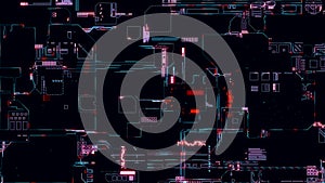 Printed circuit board. Visualization of printed circuit board processor chip, digitalization of neural networks and