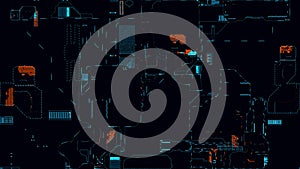 Printed circuit board. Visualization of printed circuit board processor chip, digitalization of neural networks and