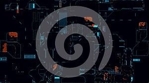 Printed circuit board. Visualization of printed circuit board processor chip, digitalization of neural networks and