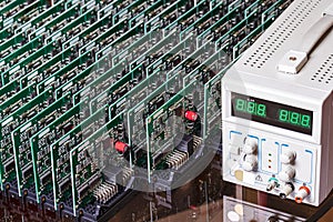 Printed Circuit Boards, Connector Termials, Testing Devices and Current Voltmeter in Manufacturing Laboratories