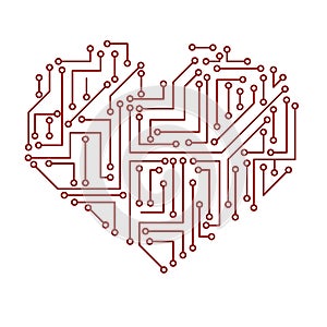 Printed electrical circuit board heart symbol eps10