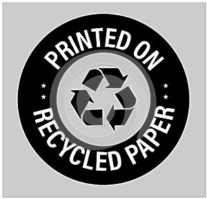 \'printed on recycled\' paper vector icon.