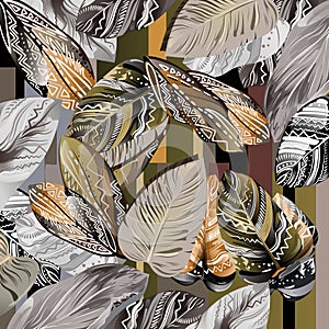 Printed Silk Scarf Design With Leaf Artistic