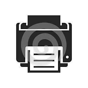 Printer bold black silhouette icon isolated on white. PC peripheral equipment pictogram.