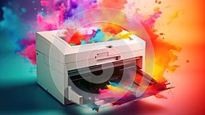 A printer with color splashes for office or professional photocopier
