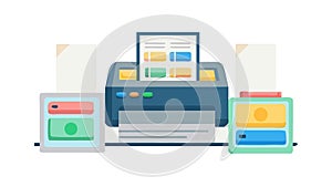 Printer Connected to Multiple Devices Smart Office, vector design Generative AI