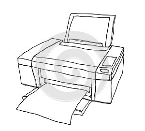 Printer cute hand drawn line art illustration