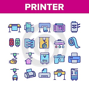 Printer Equipment Collection Icons Set Vector