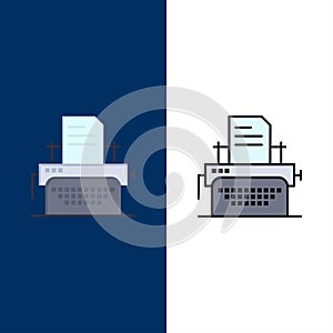 Printer, Fax, Print, Machine  Icons. Flat and Line Filled Icon Set Vector Blue Background