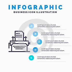 Printer, Fax, Print, Machine Line icon with 5 steps presentation infographics Background
