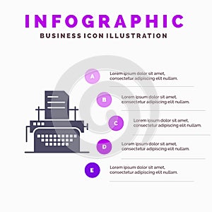 Printer, Fax, Print, Machine Solid Icon Infographics 5 Steps Presentation Background