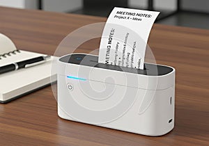 The printer features a power button with a blue LED indicator