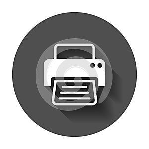 Printer icon. Vector illustration with long shadow. Business con