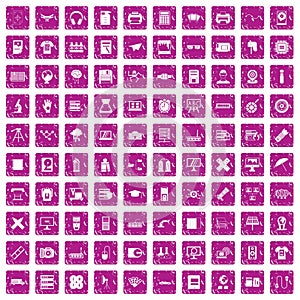 100 printer icons set grunge pink