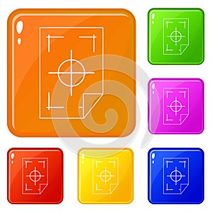Printer marks on a paper icons set vector color