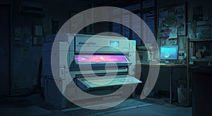 A printer with paper coming out of it.