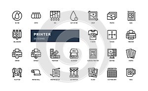 printer plotter and print product electronic office detailed outline line icon set