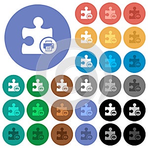 Printer plugin round flat multi colored icons