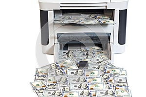 Printer printing fake dollar bills