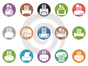 Printer round button icons set