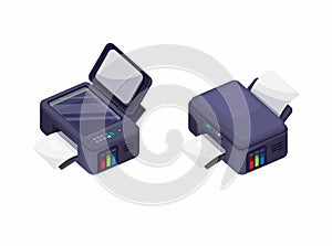Printer and scanner symbol isometric set illustration vector