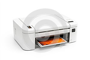 A printer sitting on a desk, ready for use