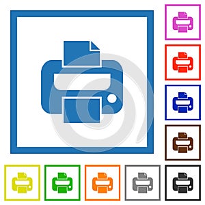 Printer solid flat framed icons