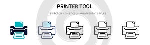 Printer tool icon in filled, thin line, outline and stroke style. Vector illustration of two colored and black printer tool vector