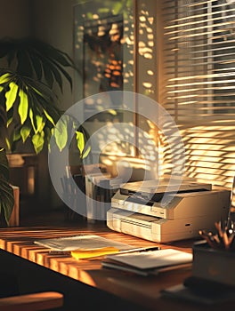 Printer on wooden desk
