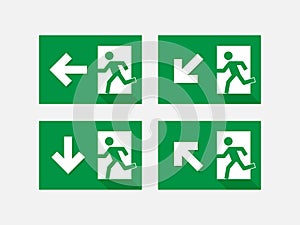 PrintGreen emergency exit sign. Fire Exit sign, emergency door symbol, evacuation icon. public signage vector illustration