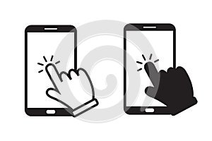 PrintHand touchscreen smartphone icon. Click on smartphone isolated on white. Vector illustration