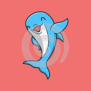 Printhappy cute dolphin is waving its hand. Isolated animal design