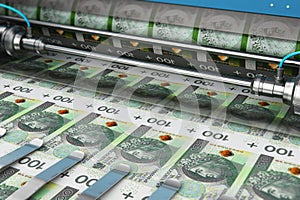 Printing 100 PLN Polish zloty money banknotes
