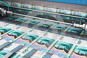 Printing 100 SEK Swedish krona money banknotes