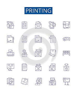 Printing line icons signs set. Design collection of Printing, Ink, Paper, Laser, Press, Colour, Machine, Digital outline