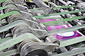 Printing plant magazine line binding process, convayer belt