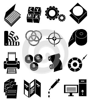 Printing press icons set