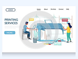 Printing services vector website landing page design template