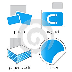 Printing shop services blue icons set. Part 5