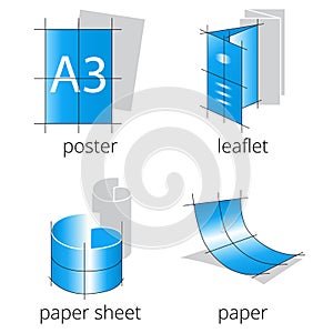 Printing shop services blue icons set. Part 1