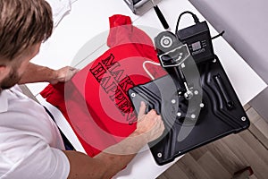 Printing on t shirt in workshop