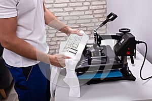 Printing on t shirt in workshop