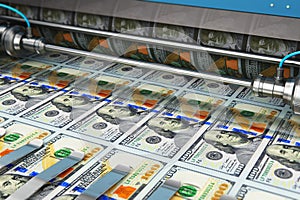 Printing 100 US dollar USD money banknotes photo
