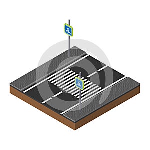 PrintIsometric traffic lights on crossroads illustration. Game template. 3d safety crosswalk road. Creative business