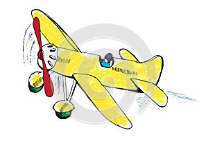 Printpencil drawn of yellow airplane. illustration