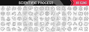 PrintScientific process linear icons in black. Big UI icons collection in a flat design. Thin outline signs pack. Big set of icons