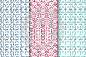 PrintSet of Hexagon Mosque Patterns with blue, pink and green color. Ramadan mubarak muslim background.