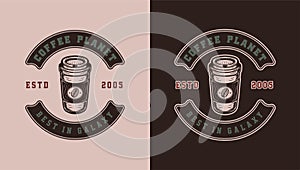 PrintSet of vintage retro coffee emblem, logo, badge, label. mark, poster or print. Monochrome Graphic Art. Vector Illustration.