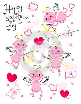 PrintSet Wedding and Valentines Day design elements. Little cute cupids isolated on white background. Vector